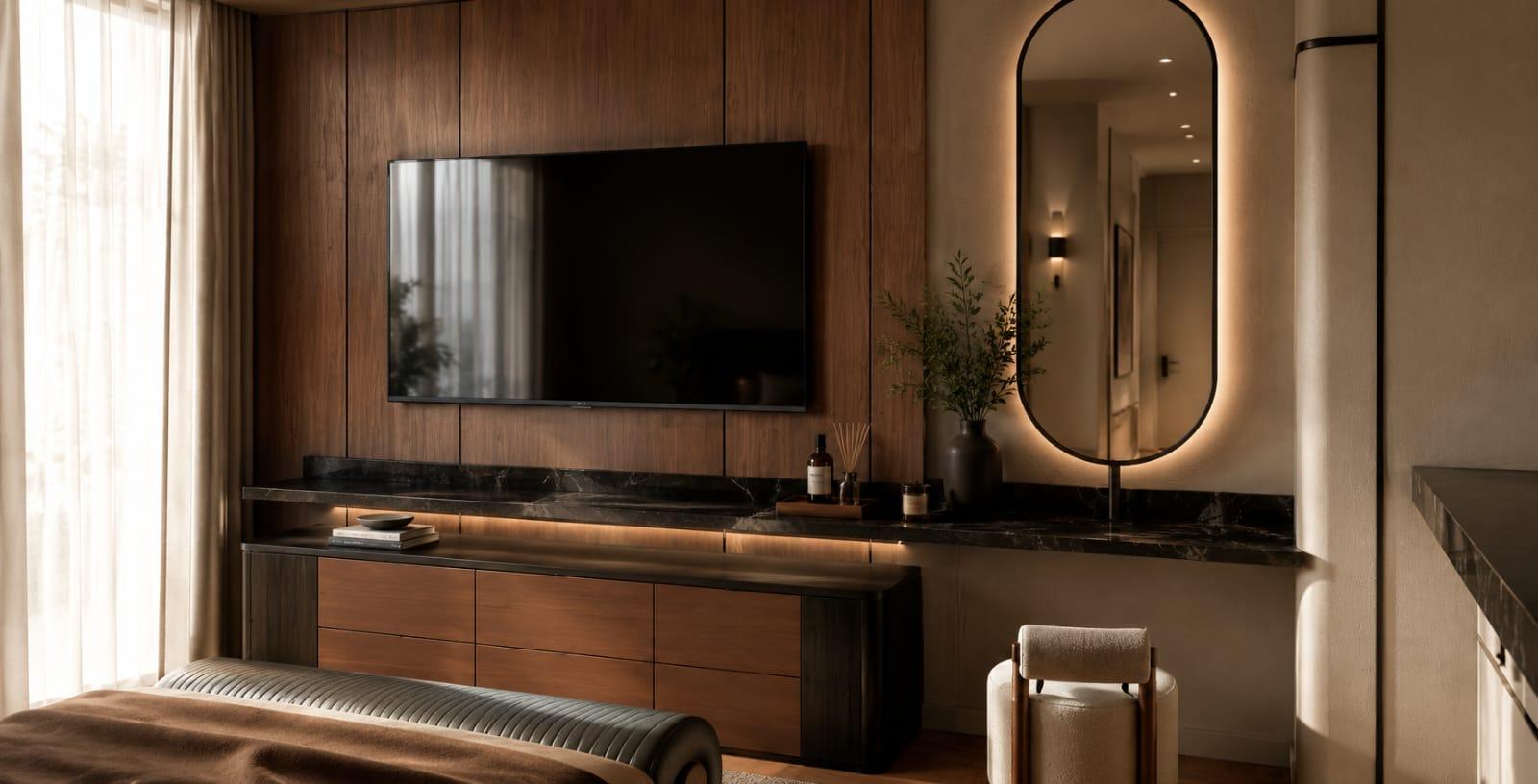 The Warm Modern Bedroom - Luxury modern bedroom interior design with warm lighting by Fragment Ruang